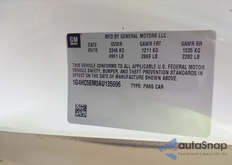 2010 Buick Lucerne Cxl from USA, damaged, VIN 1G4HC5EM0AU135696